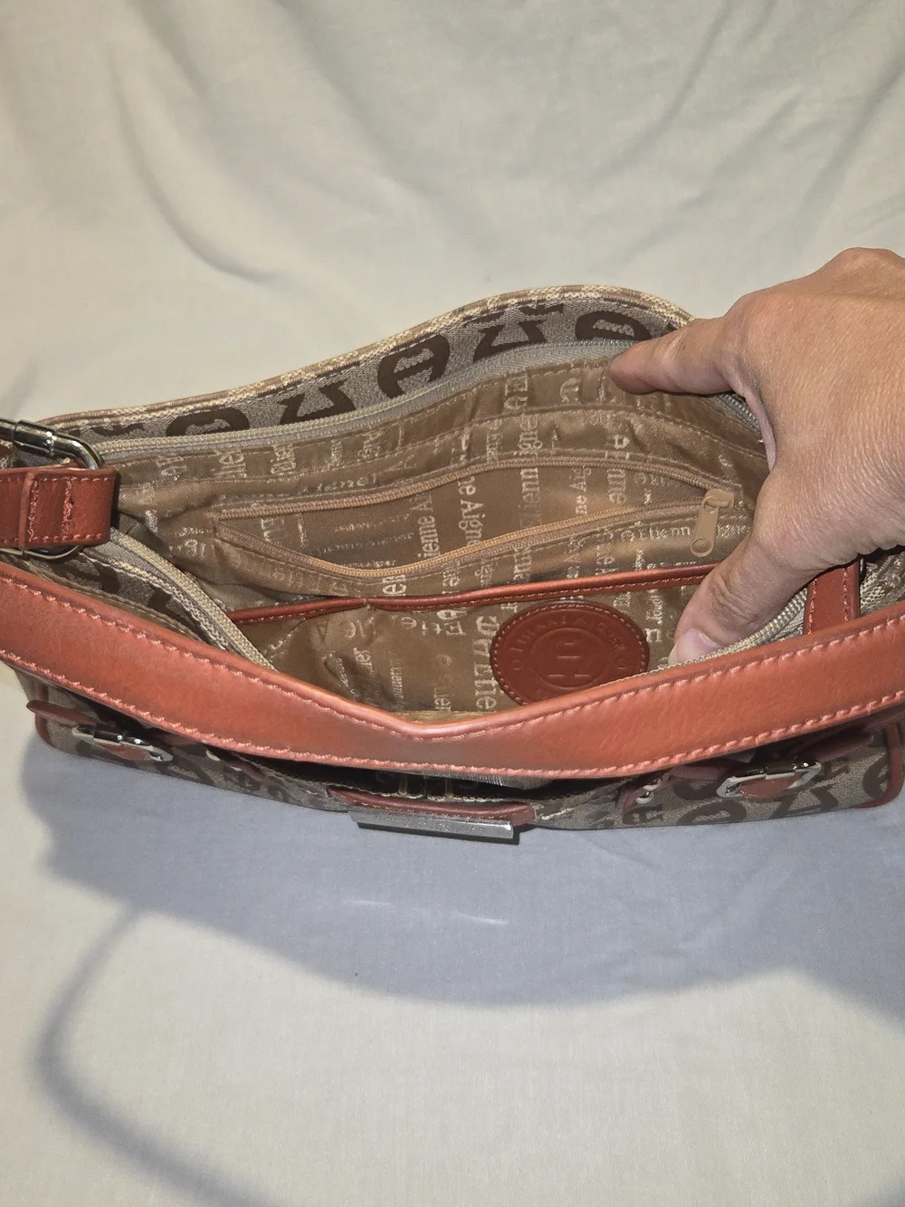 Etienne Aigner Vintage Y2K Monogram Canvas Baguette Shoulder Bag Leather Trim